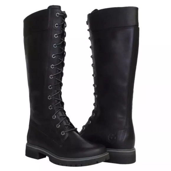 Timberland 8632A Black leather Women's Tall 14 inch Boots Side Zip size 6 NEW - Picture 1 of 11